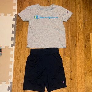 Champion Heather Gray Tee and Navy Shorts Set